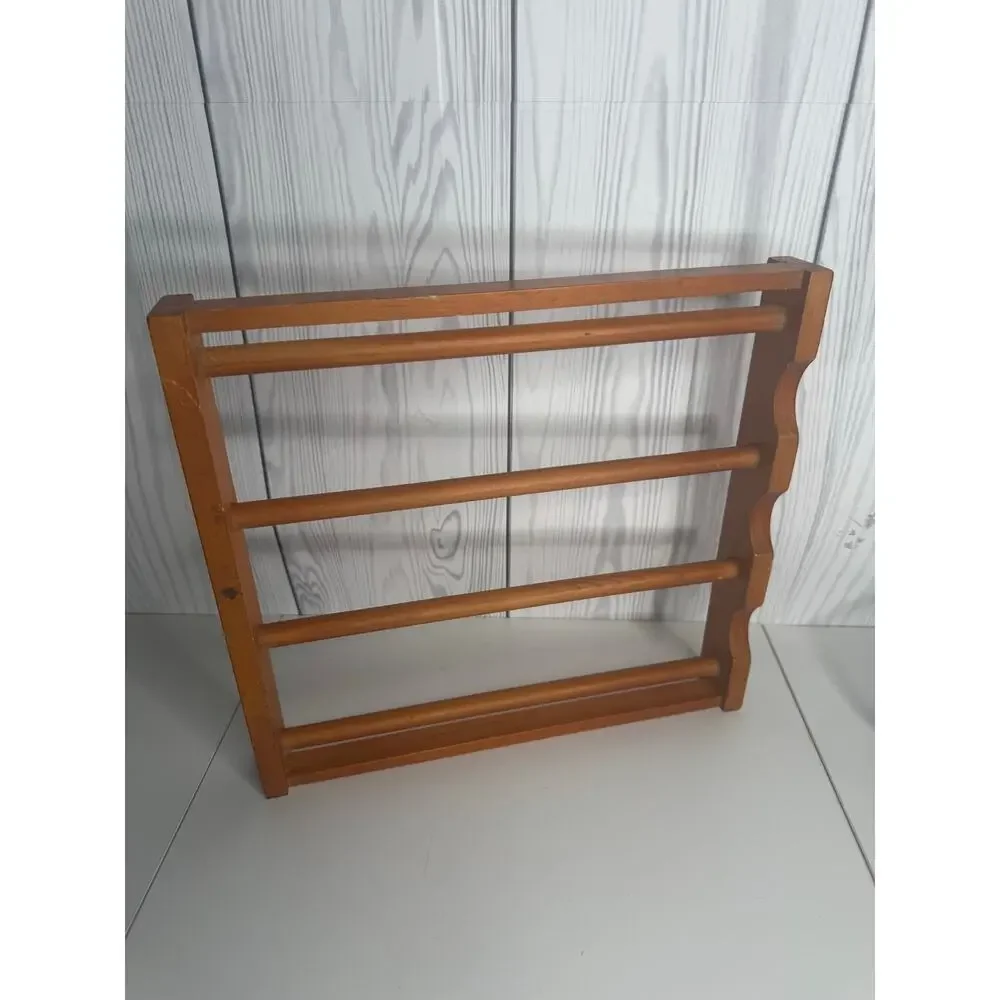 Vintage Wooden Towel Doily Potholder Rack Bathroom Kitchen Standing 12 x 12